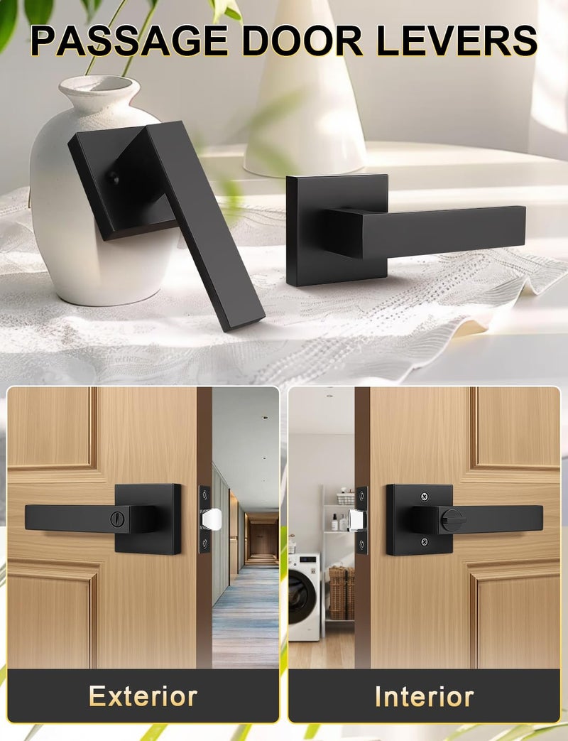 Tinewa 10 Pack Square Black Door Handles Interior, No Lock Passage Door Lever for Left or Right Handing, Heavy Duty Matte Black Closet Door Handle Sets - Image 3
