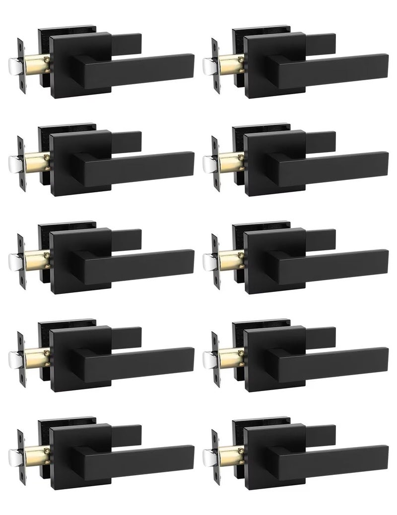 Tinewa 10 Pack Square Black Door Handles Interior, No Lock Passage Door Lever for Left or Right Handing, Heavy Duty Matte Black Closet Door Handle Sets - Image 1