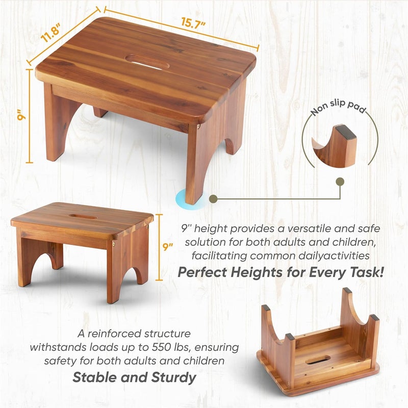 Carpentray Wooden Step Stool 9Hight One Step Stool for Adults Step Stool with 550 Lbs Load Capacity Heavy DutyPortableNonslipDurable Construction Safe Step Stool for BedroomKitchen - Image 3