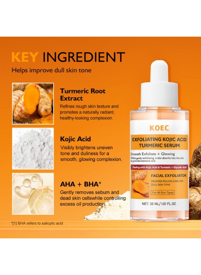 ك أو إي سي خلاصة تقشير بحمض الكوجيك والكركم ٣٠ مل + بخاخ تجديد البشرة ٢٠٠ مل | مجموعة للعناية بالوجه والجسم، تحسن ملمس البشرة الباهت والخشن، وتفتح لون البشرة - Image 5