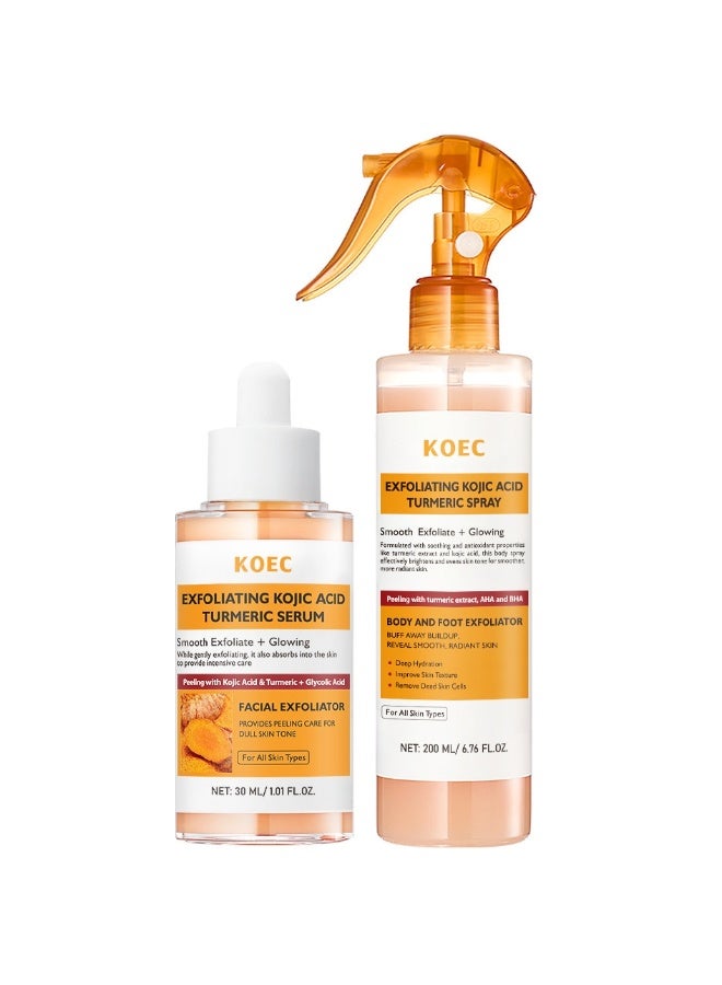 ك أو إي سي خلاصة تقشير بحمض الكوجيك والكركم ٣٠ مل + بخاخ تجديد البشرة ٢٠٠ مل | مجموعة للعناية بالوجه والجسم، تحسن ملمس البشرة الباهت والخشن، وتفتح لون البشرة - Image 1