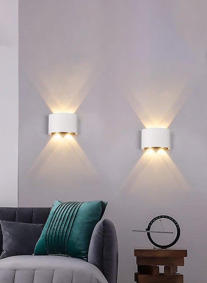 4*2W Modern LED Warm White Wall Light , IP65 Waterproof, 770lm, Up & Down Lighting - White