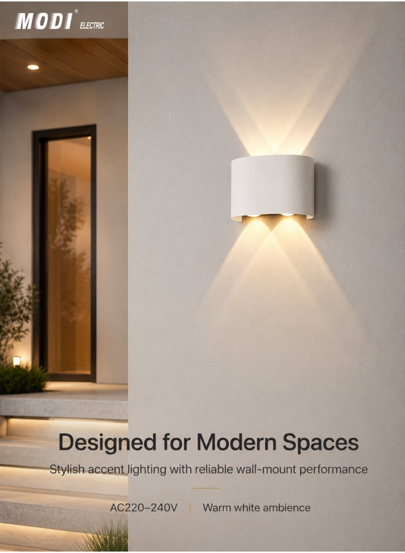 MODI IP65 Waterproof Led Wall Light 4*2W 3000K Warm White Die-cast Aluminum Outdoor Wall Lamp 770lm White Body - Image 4