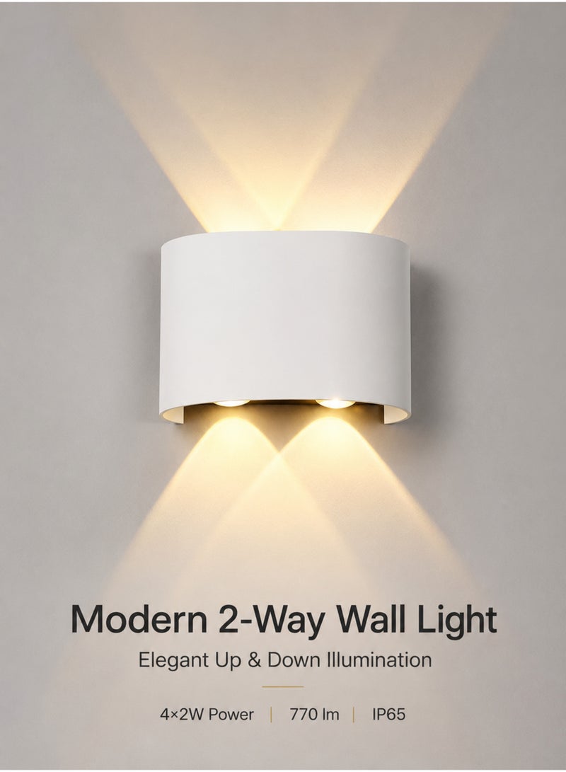 MODI IP65 Waterproof Led Wall Light 4*2W 3000K Warm White Die-cast Aluminum Outdoor Wall Lamp 770lm White Body - Image 2