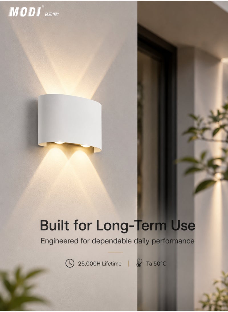 MODI IP65 Waterproof Led Wall Light 4*2W 3000K Warm White Die-cast Aluminum Outdoor Wall Lamp 770lm White Body - Image 5