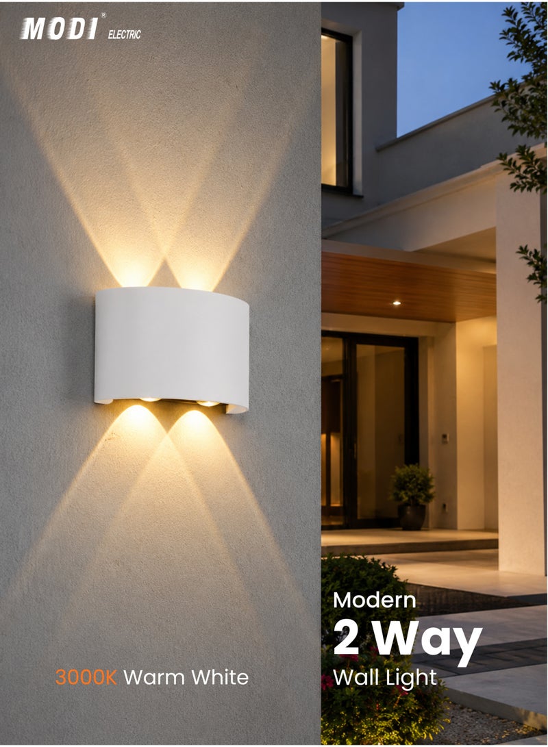 MODI IP65 Waterproof Led Wall Light 4*2W 3000K Warm White Die-cast Aluminum Outdoor Wall Lamp 770lm White Body - Image 1