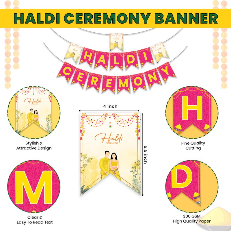 1iAM Haldi Decoration Combo Pack of 64 - 1pc Haldi Ceremony Banner, 2pcs Artificial Flower Garland, 60pcs Balloons & 1pc Balloon Arch | Pre-Wedding Decoration Items for Sister, Daughter's Marriage - Image 5
