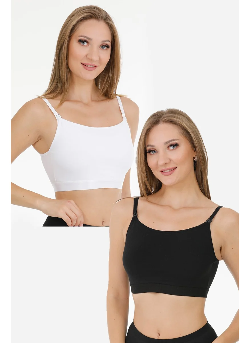 بار لانجري Nursing Half Tank Top Set of 2 Black-White
