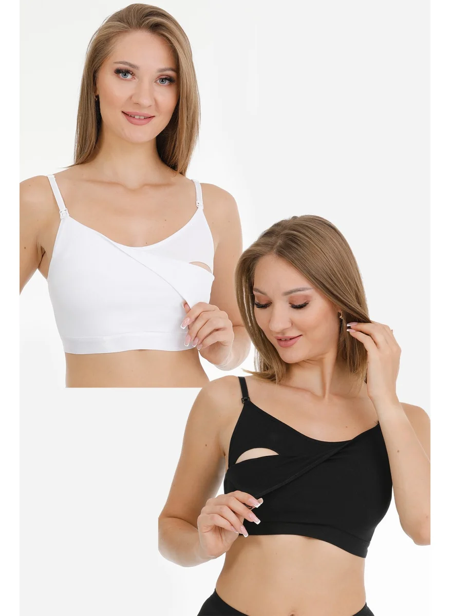 بار لانجري Nursing Half Tank Top Set of 2 Black-White