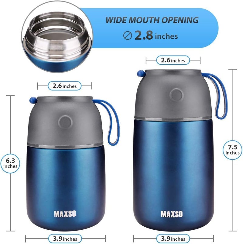 MAXSO 2 Pack Soup Thermo for Hot & Cold Food for Kids Adults, Vacuum Insulated Food Jar Thermal Lunch Containers, Travel Food Flask with Spoon (24 oz,17 oz) (Dark Blue) - Image 4