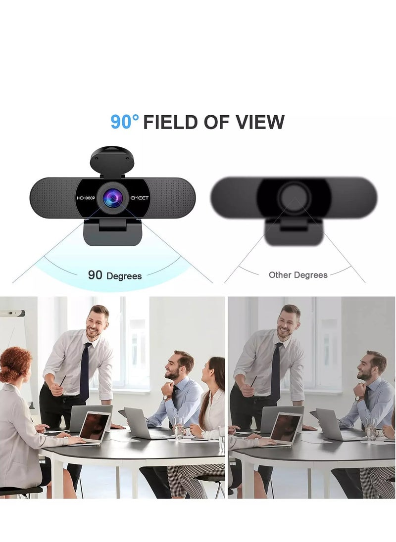 C960 1080P Webcam with 2 Noise Reduction Microphone, 90°FOV, with Privacy Cover