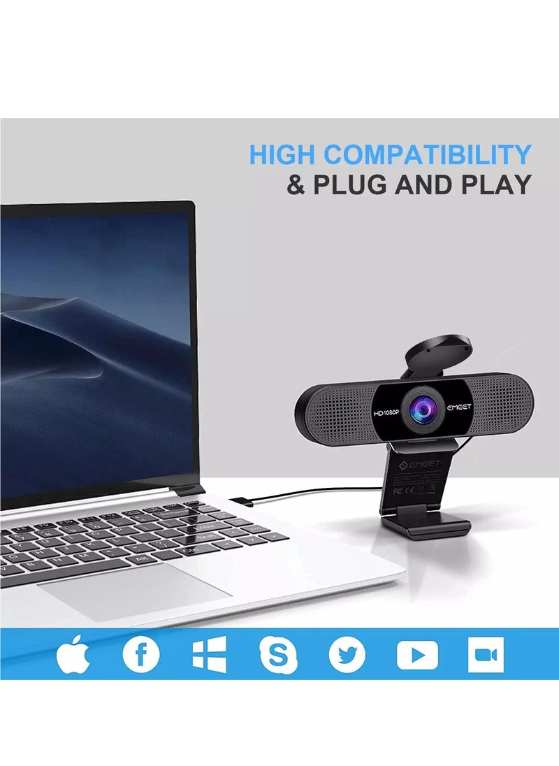 eMeet C960 1080P Webcam with 2 Noise Reduction Microphone, 90°FOV, with Privacy Cover  - Image 3