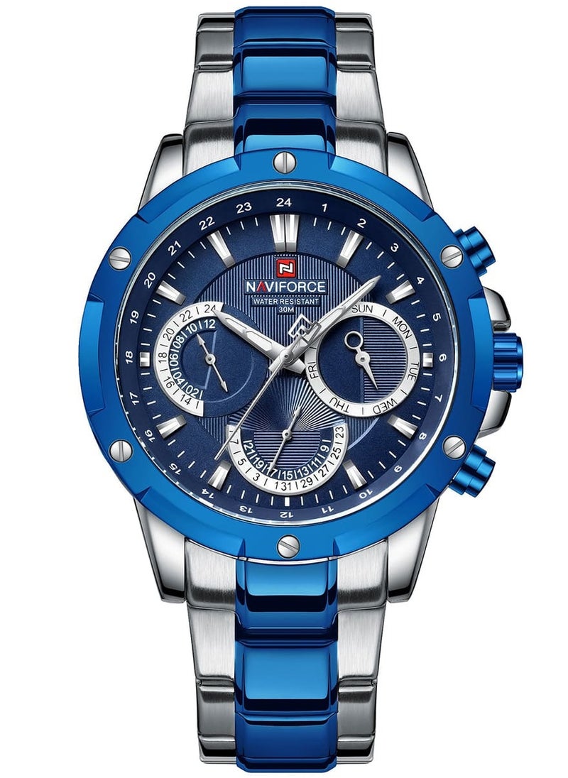 NAVIFORCE - Mens Blue Dial Silver Stainless Steel Strap Watch Analog Quartz Waterproof with Multi Function Display - Image 1