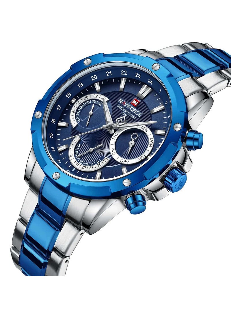 NAVIFORCE - Mens Blue Dial Silver Stainless Steel Strap Watch Analog Quartz Waterproof with Multi Function Display - Image 1