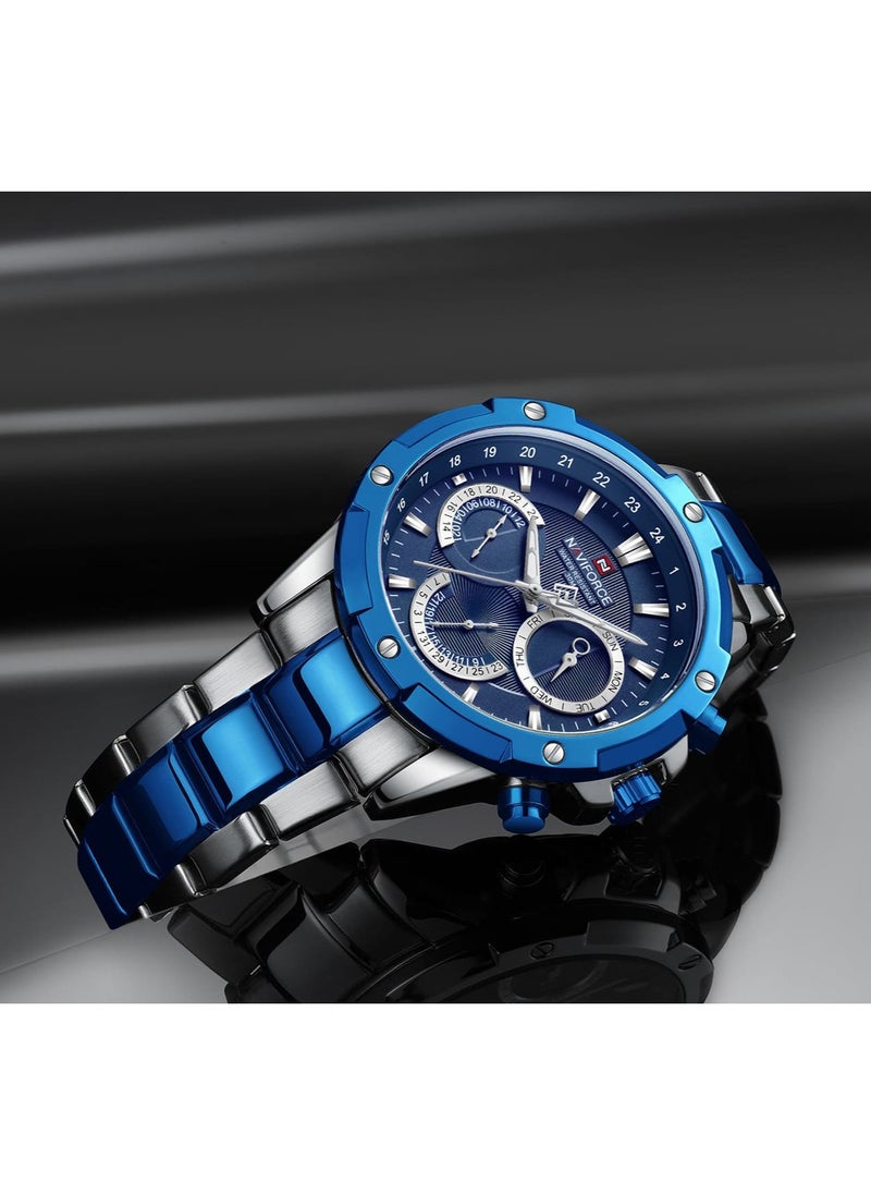 NAVIFORCE - Mens Blue Dial Silver Stainless Steel Strap Watch Analog Quartz Waterproof with Multi Function Display - Image 1