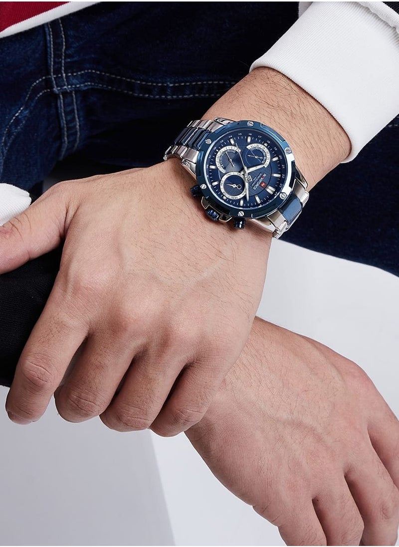 NAVIFORCE - Mens Blue Dial Silver Stainless Steel Strap Watch Analog Quartz Waterproof with Multi Function Display - Image 1