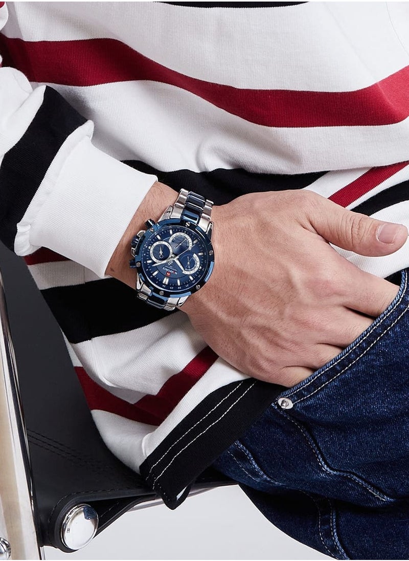 NAVIFORCE - Mens Blue Dial Silver Stainless Steel Strap Watch Analog Quartz Waterproof with Multi Function Display - Image 1