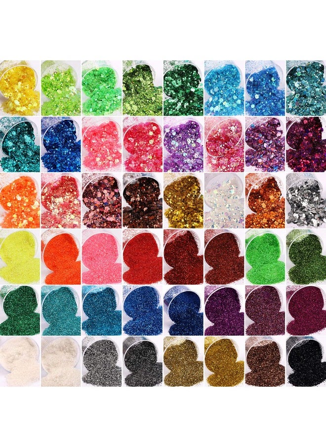 FANDAMEI 48 Color Glitter 24 Color 5G Fine Glitter&24 Boxes Holographic Chunky Glitter Sequins Iridescent Glitter Flakes For Nail Artcosmeticmakeup. Body Face Glitter For Festival Halloween  - Image 3