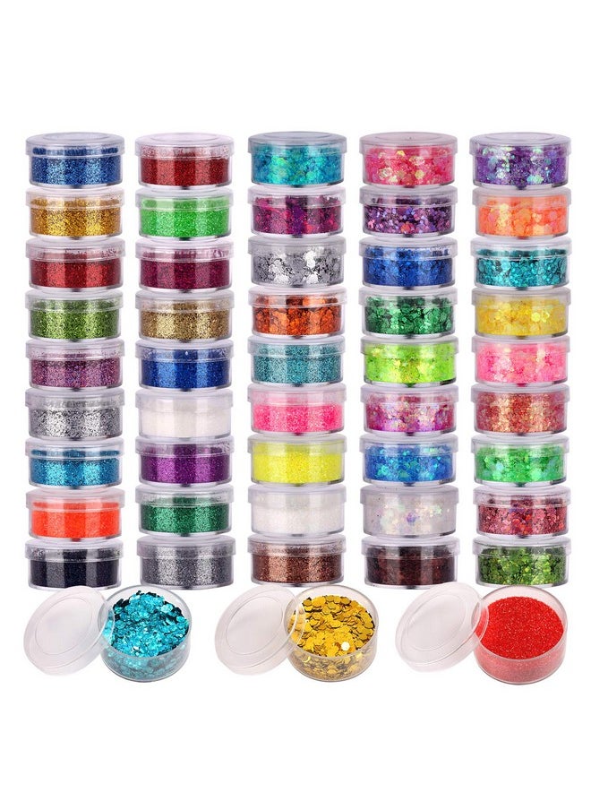 FANDAMEI 48 Color Glitter 24 Color 5G Fine Glitter&24 Boxes Holographic Chunky Glitter Sequins Iridescent Glitter Flakes For Nail Artcosmeticmakeup. Body Face Glitter For Festival Halloween  - Image 1