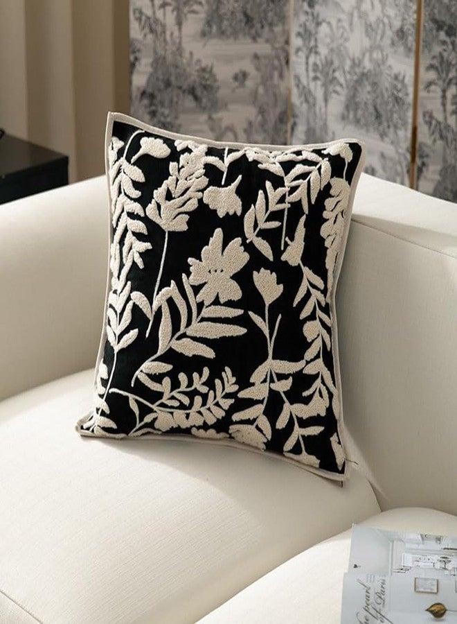 MOCOFO Pillow Cover 18x18'' Light Luxury Three-Dimensional Embroidery Pillow Cover Pillowcase for Home and Office（Black on Rice） - Image 2