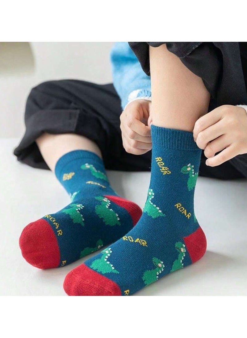 جوارب اطفال 5 ازواج مختلفه من جوارب الاطفال المصنوعه من القطن بتصميم ديناصورات لطيفه تناسب جميع فصول السنه من عمر (5-8)y - Image 5