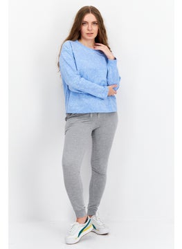 Weatherproof Women Round Neck Long Sleeves Chest Pocket Top, Blue  - Image 3
