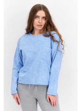 Weatherproof Women Round Neck Long Sleeves Chest Pocket Top, Blue  - Image 1
