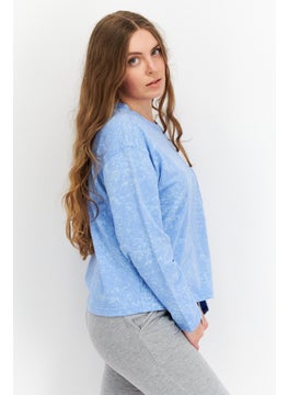 Weatherproof Women Round Neck Long Sleeves Chest Pocket Top, Blue  - Image 2