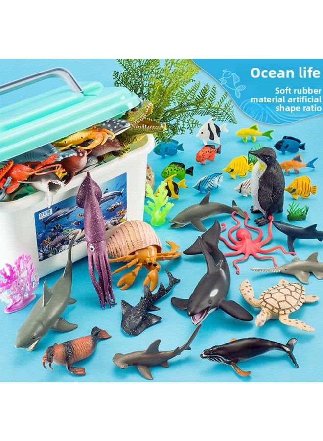 Simulation Sea Animal Toy Creatures Shark Dolphin 3 Children 4 Whale Soft Gum Boy Underwater World Fish Model-Color:Ocean Toy Model 【set Of 21 + Storage Box】】-Specifications:Q9899-216 - Image 2