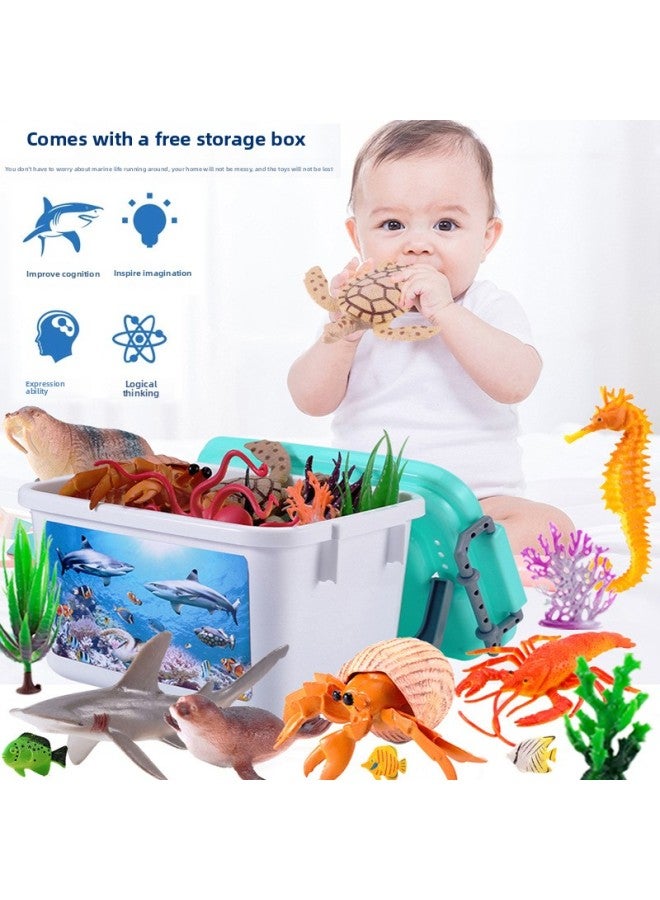 Simulation Sea Animal Toy Creatures Shark Dolphin 3 Children 4 Whale Soft Gum Boy Underwater World Fish Model-Color:Ocean Toy Model 【set Of 21 + Storage Box】】-Specifications:Q9899-216 - Image 3