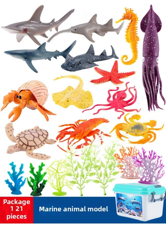 Simulation Sea Animal Toy Creatures Shark Dolphin 3 Children 4 Whale Soft Gum Boy Underwater World Fish Model-Color:Ocean Toy Model 【set Of 21 + Storage Box】】-Specifications:Q9899-216 - Image 1