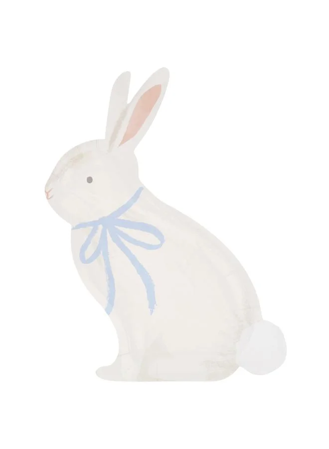 Bunny With Bow Plates - Pack of 8 Paper Easter Plates Featuring Illustrated Bunny with Blue Bow, Cream Reverse, Stylish Tableware for Easter, Garden Gatherings and High Tea