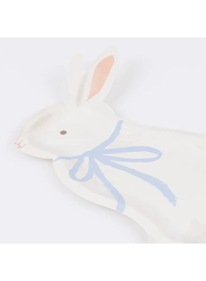 Meri Meri  Bunny With Bow Plates - Pack of 8 Paper Easter Plates Featuring Illustrated Bunny with Blue Bow, Cream Reverse, Stylish Tableware for Easter, Garden Gatherings and High Tea  | Best Price UAE
