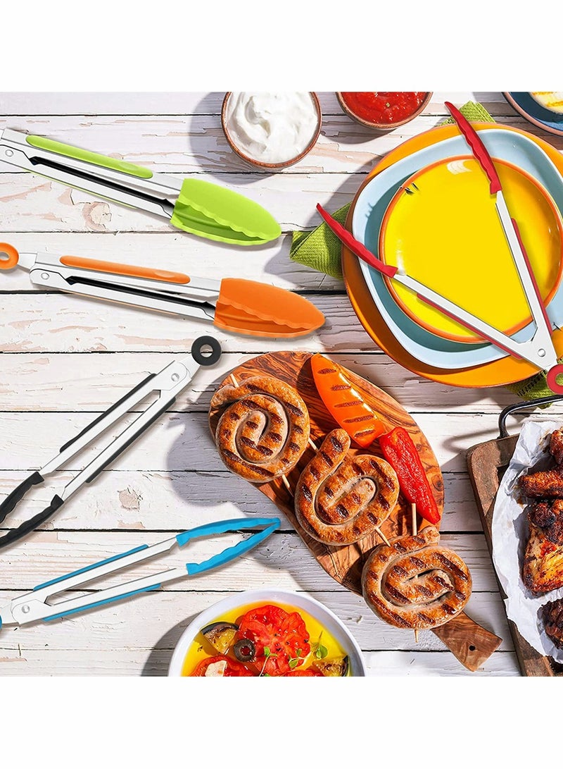 Excefore 7 Inch Silicone Tongs, Mini Kitchen Tongs With Silicone Tips Small Serving Tongs Stainless Steel Cooking Tongs For Salad, Grilling, Frying And Cooking (Black, Red, Blue, Orange, Green, 5 PCS) - Image 3