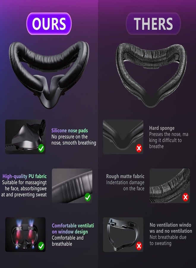 Saqico Face Pad & Face Cover Cushion Replacement Compatible with Oculus/Meta Quest 2 -VR Accessories Facial Interface Bracket Foam Soft Silicone & Comfortable Leather Sweat-Proof Anti-Leakage Nose Pad - Image 4