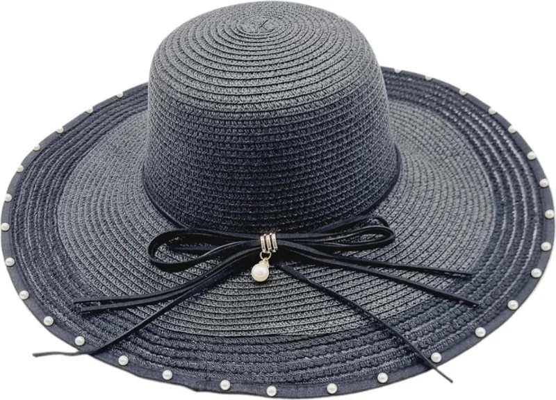 Tezzgelsin Women's Wide Brim Summer Straw Hat with Pearl Brim