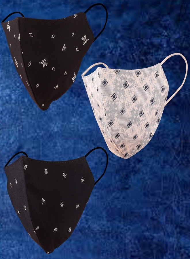 تتش ستون كمامة وجه قطنية من تاتشستون، ثلاث طبقات، قابلة لإعادة الاستخدام والغسل، مقاس صغير (عبوة من 3 كمامات). أسود، أبيض، أزرق - Image 2