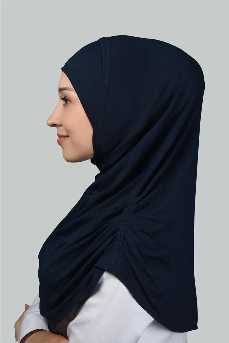 التوبة Ready-made Turban Gathered Pleated Practical Scarf Hijab Hijab - Prayer Cover - Navy Blue
