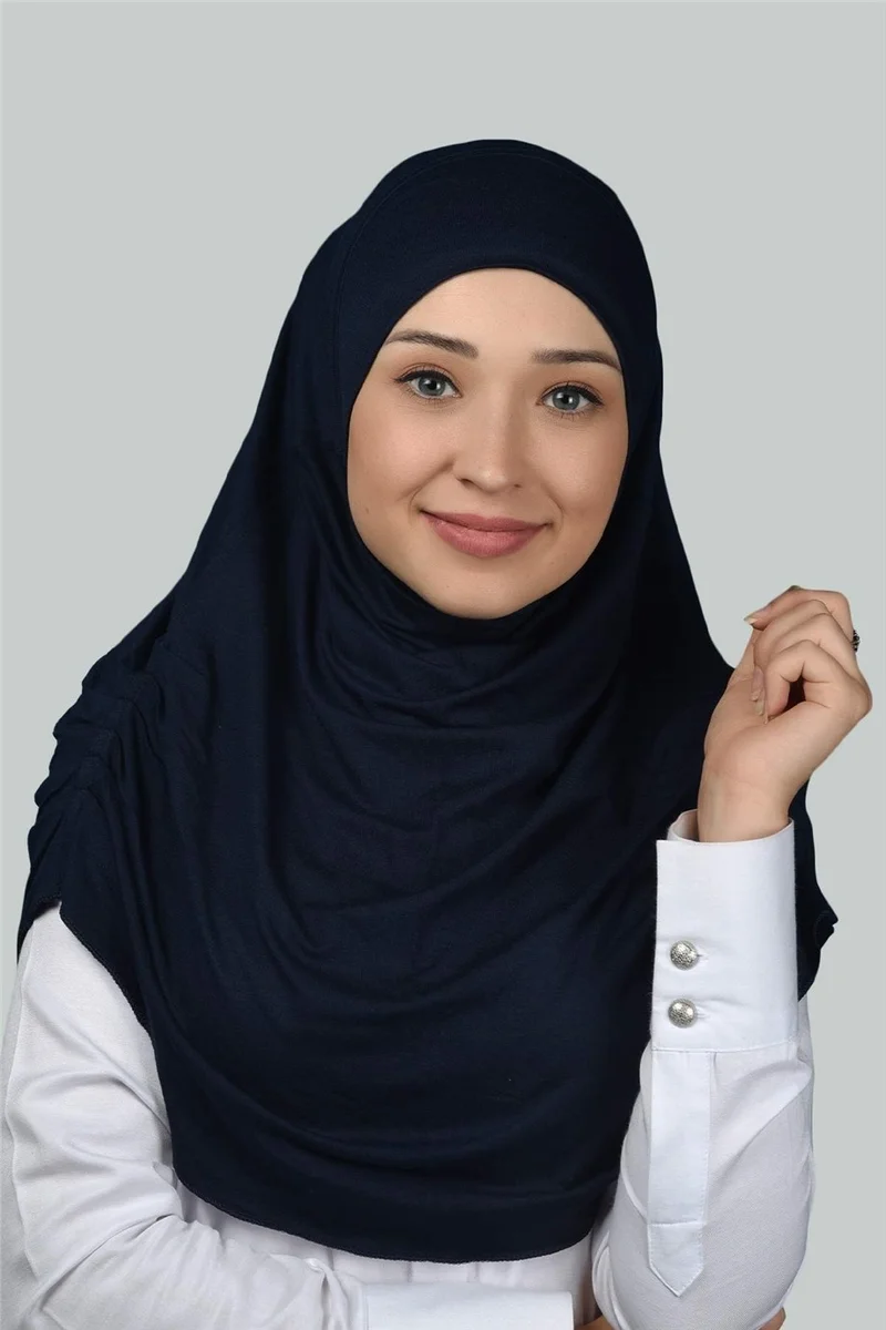 التوبة Ready-made Turban Gathered Pleated Practical Scarf Hijab Hijab - Prayer Cover - Navy Blue