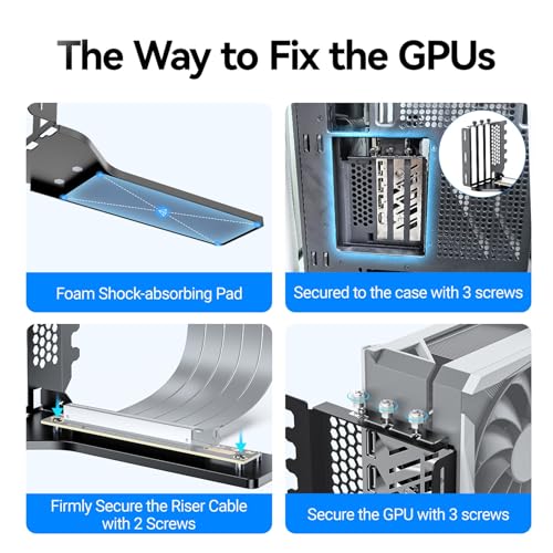 JEYI حامل بطاقة الرسوميات العمودي JEYI، مجموعة تركيب كابل Riser PCIe 5.0/4.0 لأجهزة الكمبيوتر، متوافق مع صناديق E-ATX و ATX - أسود (لا تشمل كابل Riser) - Image 4