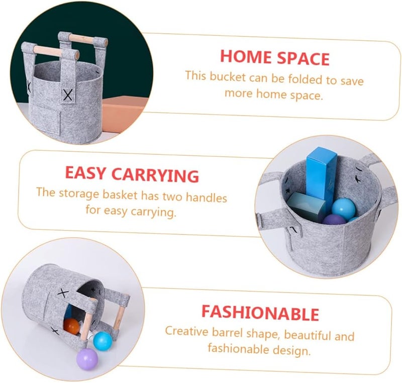 سلة تخزين كبيرة من اللباد الرمادي بمقابض، منظف متعدد الوظائف للملابس المنزلية - Image 3