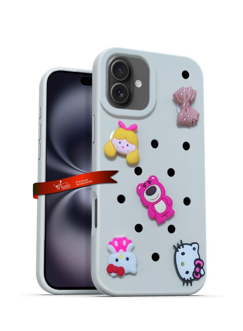 Wtech Apple iPhone 16 Plus 2024 Cute Cartoon Silicone Slippers Holes Shockproof DIY Phone Case Cover - White - Image 1