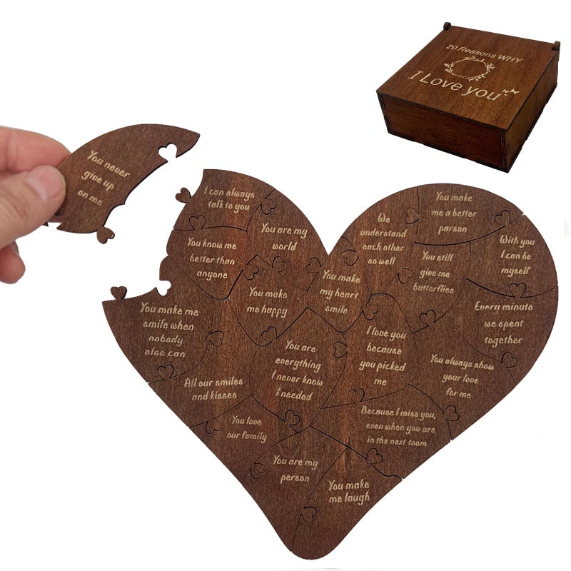 Della Stella Valentine Gifts for Him or Her,20 Reasons Why I Love You Heart Wooden Puzzle Box,Valentine's,Anniversary Wedding Gifts for Boyfriend,Girlfriend,Husband,Wife - Image 1