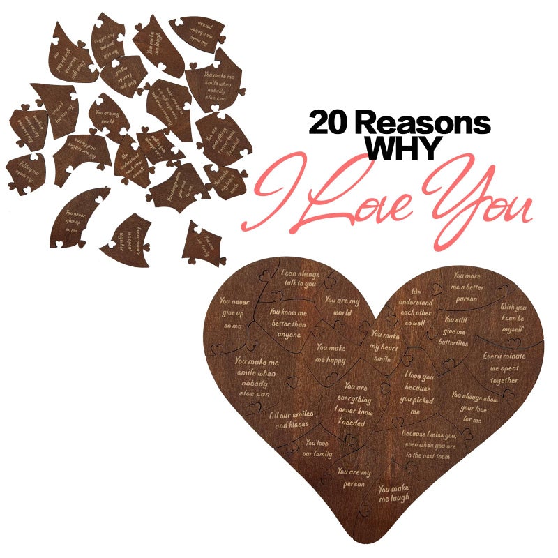 Della Stella Valentine Gifts for Him or Her,20 Reasons Why I Love You Heart Wooden Puzzle Box,Valentine's,Anniversary Wedding Gifts for Boyfriend,Girlfriend,Husband,Wife - Image 4