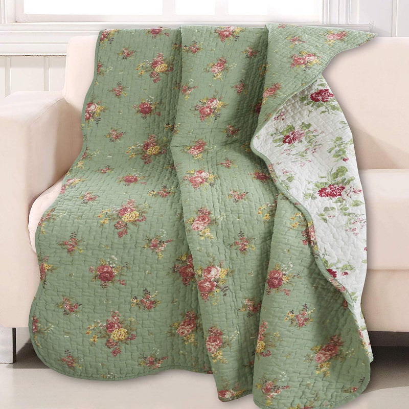 Cozy Line Home Fashions Vintage Floral Quilted Throw 100 Cotton Reversible All Season Throw Blossom