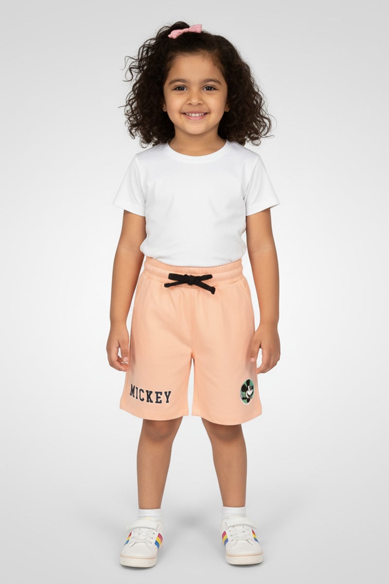 Disney Toddlers Girl Mickey And Friends Embroidered Shorts, Peach - Image 1