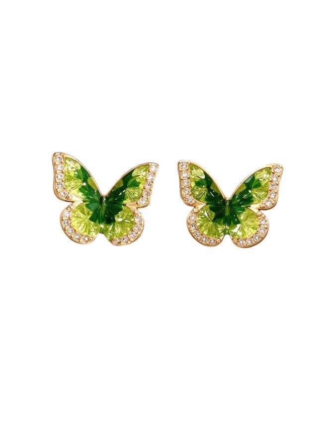 Forest Butterfly Fairy Gradient Crystal Shimmer Earrings Super Flash High-Grade GreenGold Earrings for Women 925 Silver Needle  - Image 3