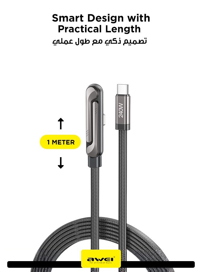 أوي كيبل شحن و نقل بيانات سريع  تايب سي إلى تايب سي بقدرة 240 واط - طول 1 متر، يدعم الشحن عالي السرعة و المزامنة، مزود بموصلات من سبيكة الزنك عالية التحمل لزيادة المتانة، متوافق مع آيفون 17 و آيفون 16 و آيباد و أجهزة USB-C. - Image 2