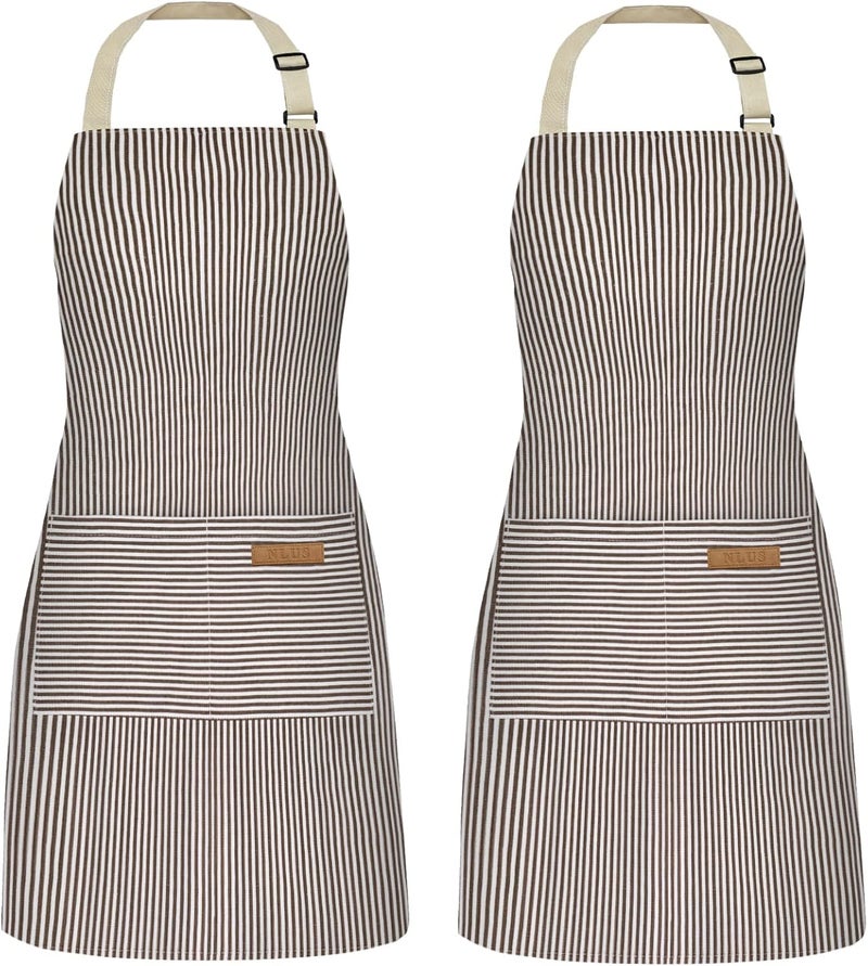 NLUS 2 Pack Kitchen Cooking Aprons, Adjustable Bib Soft Chef Apron with 2 Pockets for Men Women - Image 1