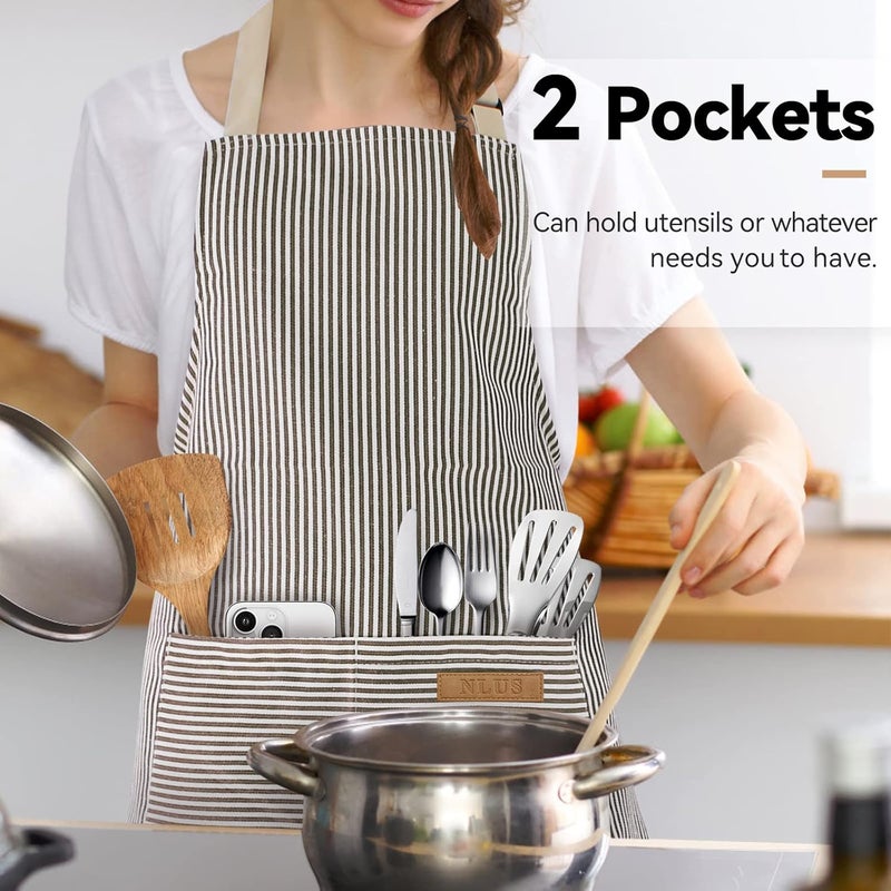 NLUS 2 Pack Kitchen Cooking Aprons, Adjustable Bib Soft Chef Apron with 2 Pockets for Men Women - Image 2